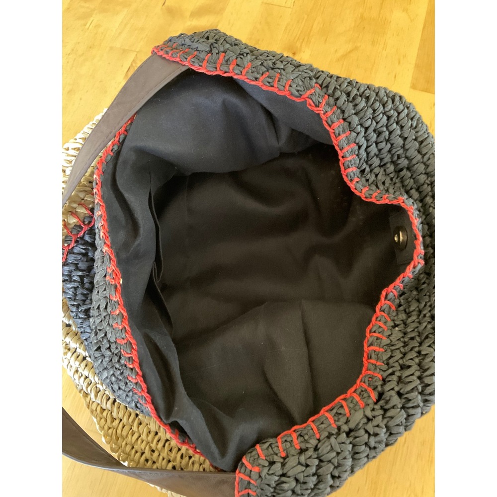 Sonoma Goods For Life Woven Straw Hobo Bag Black Tan Colorblock Red Whipstitch - Picture 9 of 9